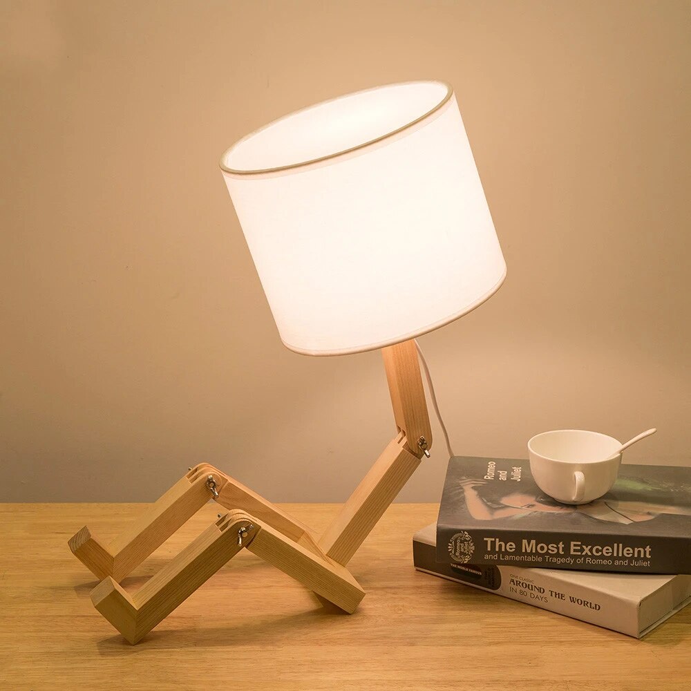Wooden Robot shape table lamp E27 lamp holder modern fabrics table lamp indoor living room study night light mx5081417|Desk Lamps| - AliExpress
